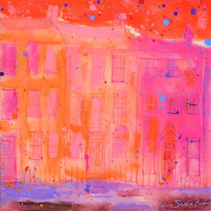 BATH HOUSES, ENGLAND. Original-Bild von Bad, rosa Häuser, Wandkunst, Sasha Barnes