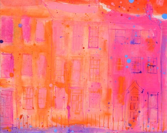 BATH HOUSES, LANSDOWN, Art Print of Bath, Pink Houses, Wall Art, Art Print, Sasha Barnes