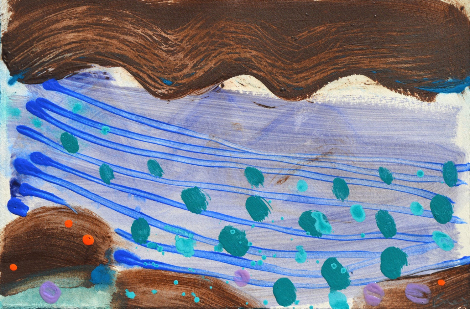 Modern Landscape PLOUGHED FIELDS Original Abstract Acrylic Painting White Blue and Turquoise Abstract Art by Sasha Barnes