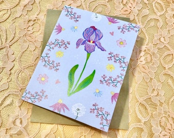 Purple Iris birthday card or notecards - wildflowers card