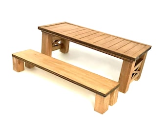 Miniature Dollhouse Farmhouse Table and Bench