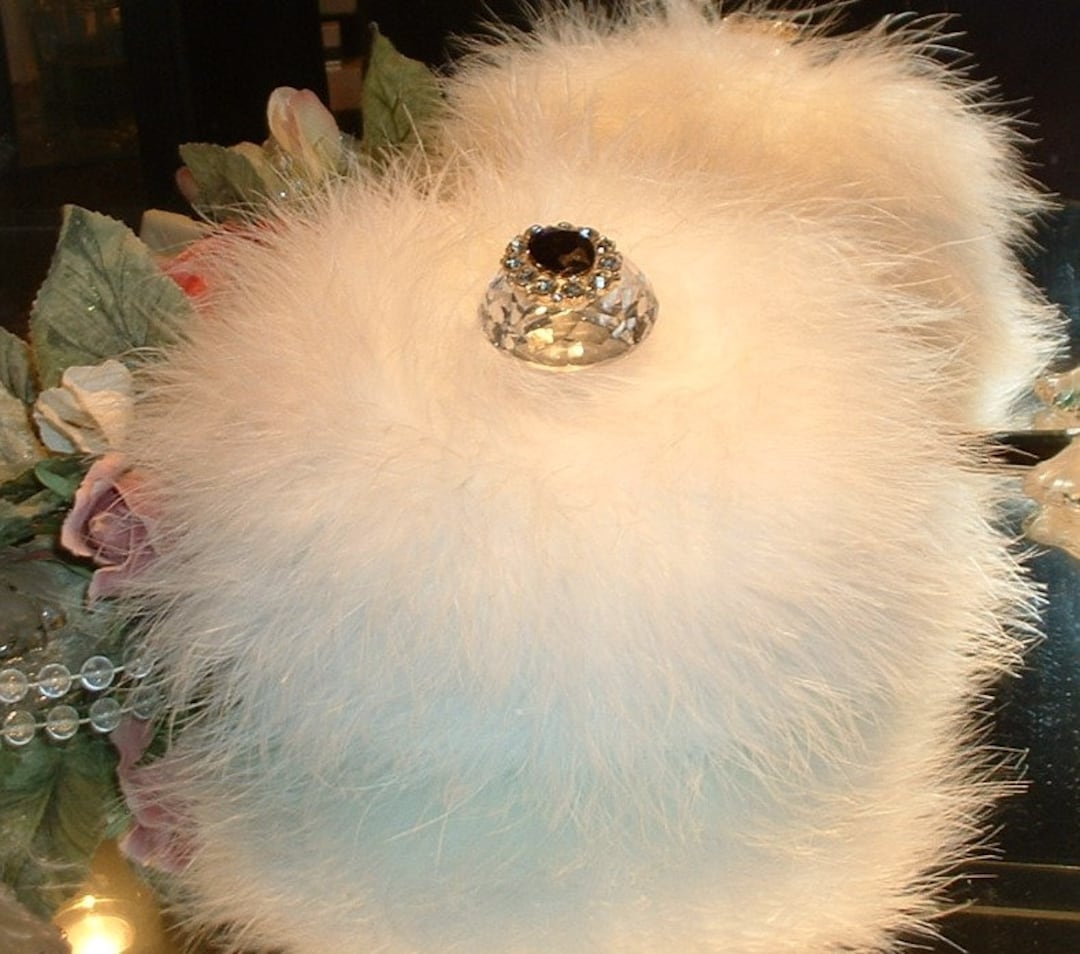 Powder Puff Body Dusting Powder Puff White Puff With White Marabou Trim Dark Purple Rhinestone