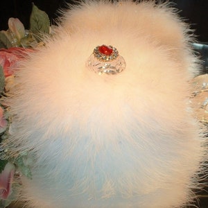 Powder Puff ~ Body Dusting Powder Puff ~ White Puff with White Marabou Trim ~ Rhinestone Embellished Handle