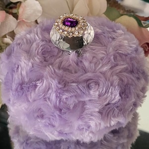 Lavender Lilac Purple Body Dusting Powder Puff ~  Crystal Handle