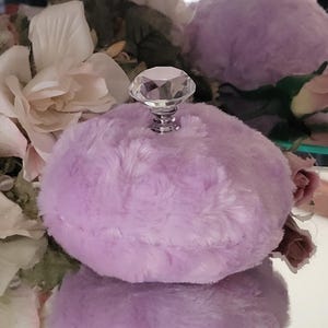 Lavender Lilac Purple Body Dusting Powder Puff ~  Crystal Handle
