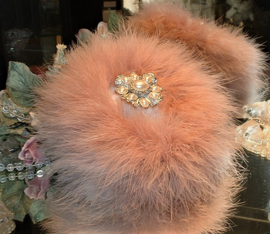 Powder Puff Body Dusting Powder Puff Ivory Faux Fur Puff Trimmed in