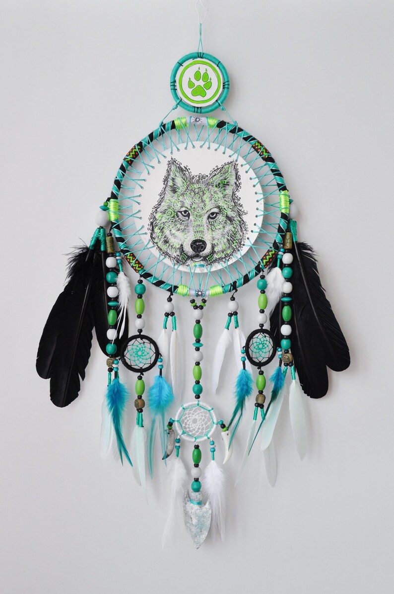 Wolf Dream Catcher Large Wall Hanging Animal Totem Etsy