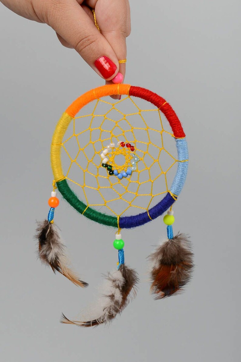 Rainbow Dreamcatcher Little Car Dream Catcher Rear View Etsy