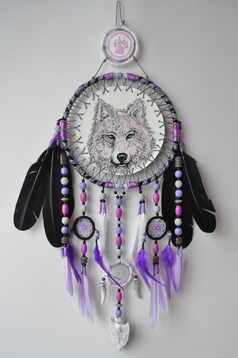 Wolf Dream Catcher Large Wall Hanging Animal Totem Etsy