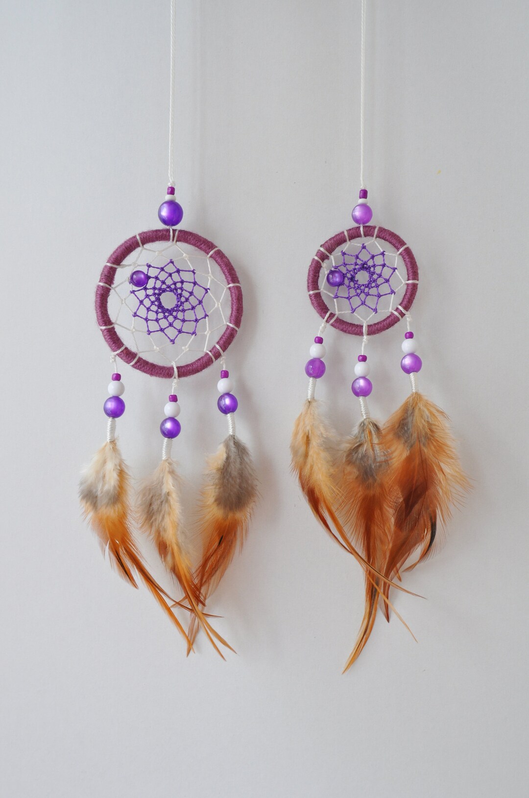 Handmade Boho Dream Catcher For Car Mirror - Small Hanging Decor With Feathers