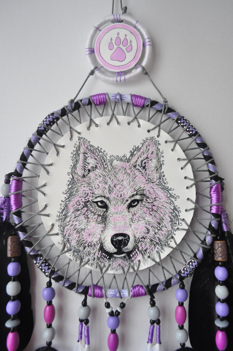 Wolf Dream Catcher Large Wall Hanging Animal Totem Etsy