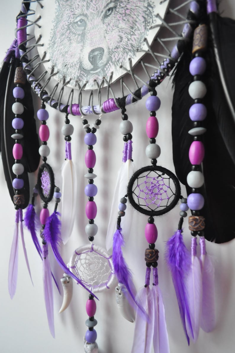 Wolf Dream Catcher Large Wall Hanging Animal Totem Etsy