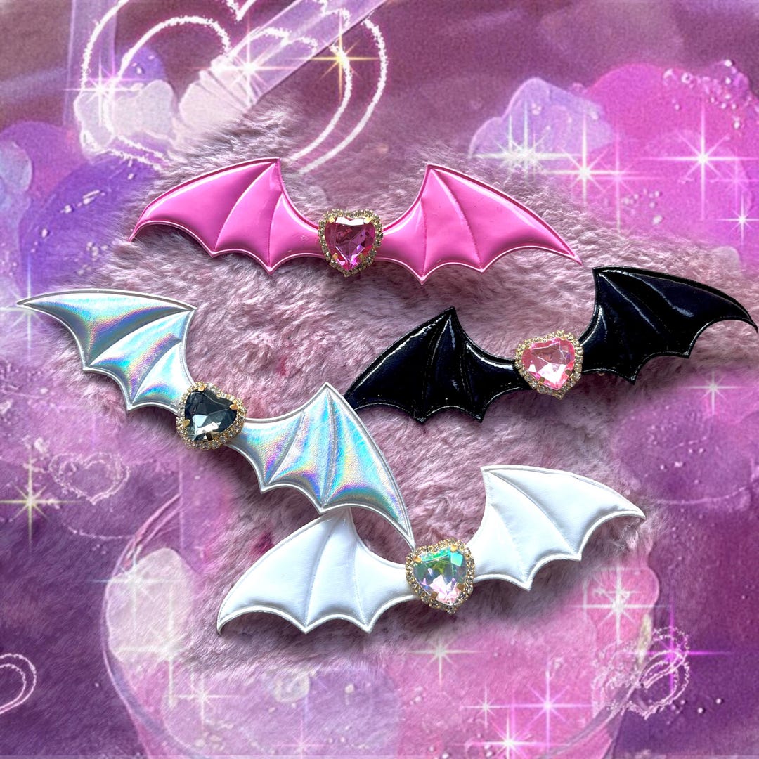 Rhinestone Heart Bat Wing Hair Clips - Etsy
