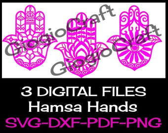 3 SVG DXF Vector files, for Cameo, Cricut, laser cut 'Hamsa Hands' for MixedMedia GelPrinting ArtJournal Scrapbooking