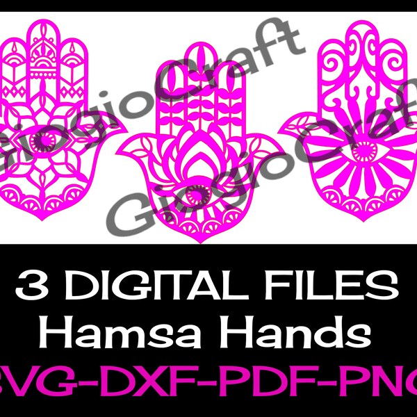 3 SVG DXF Vector files, for Cameo, Cricut, laser cut 'Hamsa Hands' for MixedMedia GelPrinting ArtJournal Scrapbooking