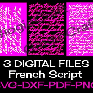 3 SVG DXF-vectorbestanden, voor cameo, Cricut, lasergesneden 'Frans schrift' voor MixedMedia GelPrinting ArtJournal Scrapbooking
