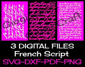 3 SVG DXF Vector files, for Cameo, Cricut, laser cut 'French Script' for MixedMedia GelPrinting ArtJournal Scrapbooking