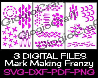 3 SVG DXF PNG Vector files, for Cameo, Cricut, laser cut 'Mark Making Frenzy' for MixedMedia GelPrinting ArtJournal Scrapbooking