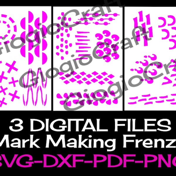 3 SVG DXF PNG Vektor Dateien, für Cameo, Cricut, Laser geschnitten 'Mark Making Frenzy' für MixedMedia GelPrinting ArtJournal Scrapbooking