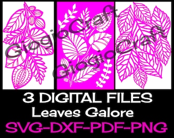 3 SVG DXF PNG Vector files, for Cameo, Cricut, laser cut 'Leaves Galore' for MixedMedia GelPrinting ArtJournal Scrapbooking