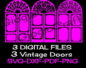 Vintage Door Cut Files, Stencil SVG DXF PNG (Digital Download)