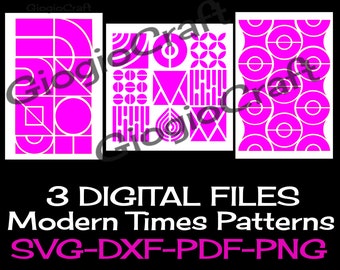 3 SVG DXF PNG Vector files, for Cameo, Cricut, laser cut 'Modern Times Patterns' for MixedMedia GelPrinting ArtJournal Scrapbooking