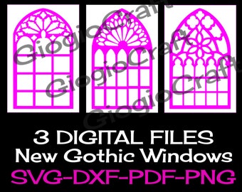 3 SVG DXF Vector files, for Cameo, Cricut, laser cut 'New Gothic Windows' for MixedMedia GelPrinting ArtJournal Scrapbooking