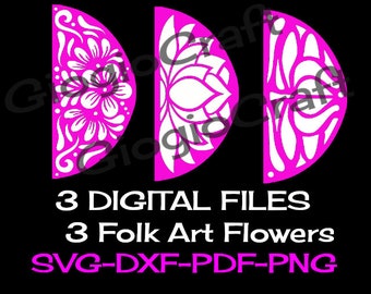 3 SVG DXF PNG Vector files, for Cameo, Cricut, laser cut 'Folk Art Flowers' for MixedMedia GelPrinting ArtJournal Scrapbooking