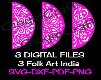 3 SVG DXF PNG Vector files, for Cameo, Cricut, laser cut 'Folk Art India' for MixedMedia GelPrinting ArtJournal Scrapbooking