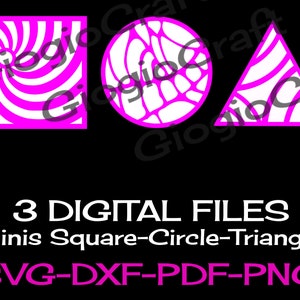 3 SVG DXF PNG Vector files, for Cameo, Cricut, laser cut 'Minis Square-Circle-Triangle' for MixedMedia GelPrinting ArtJournal Scrapbooking image 1