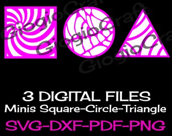 3 SVG DXF PNG Vector files, for Cameo, Cricut, laser cut 'Minis Square-Circle-Triangle' for MixedMedia GelPrinting ArtJournal Scrapbooking