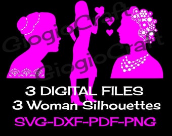 3 SVG DXF PNG Vector files, for Cameo, Cricut, laser cut 'Woman Sihouettes' for MixedMedia GelPrinting ArtJournal Scrapbooking