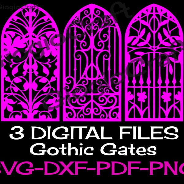 3 SVG DXF PNG Vector files, for Cameo, Cricut, laser cut 'Gothic Gates' for MixedMedia GelPrinting ArtJournal Scrapbooking