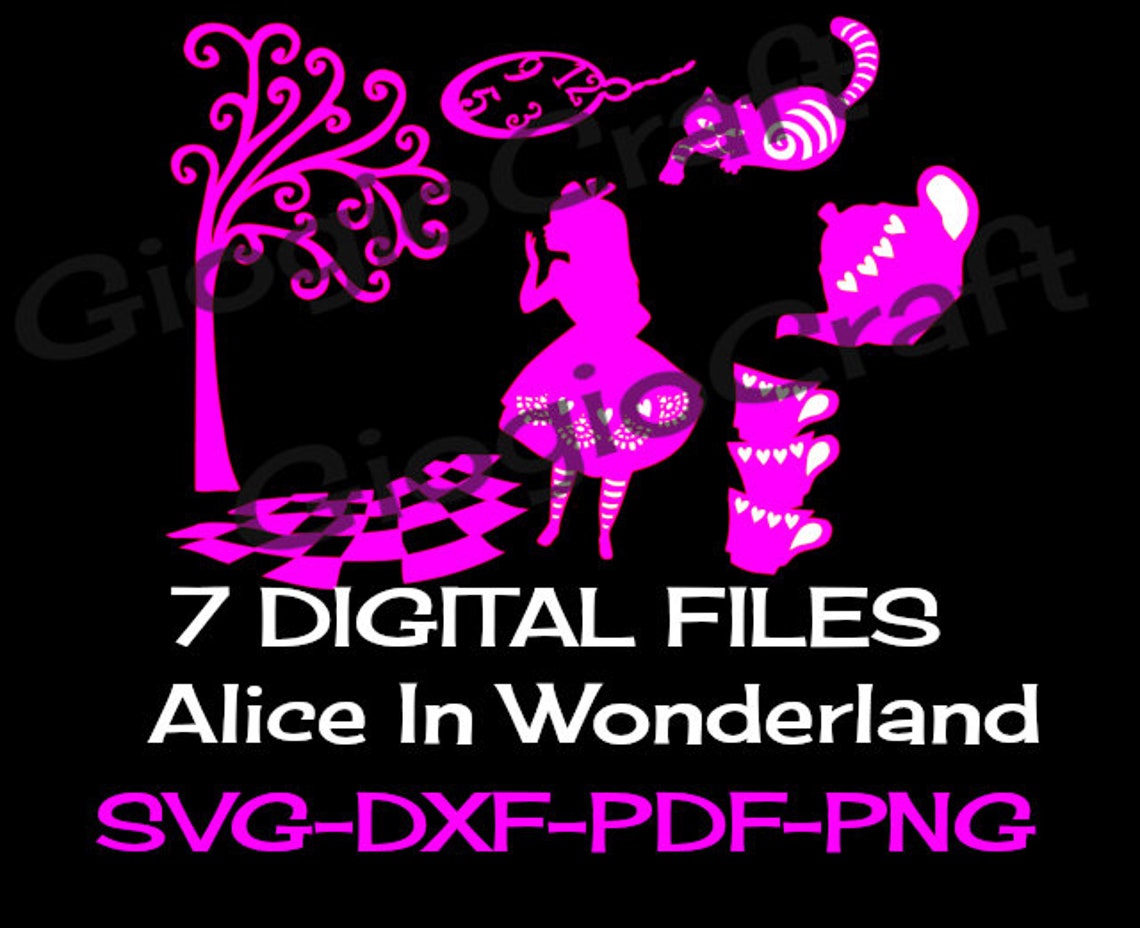 7 SVG DXF Vector Files, for Cameo, Cricut, Laser Cut 'alice in ...