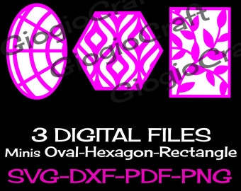 3 SVG DXF PNG Vector files, for Cameo, Cricut, laser cut 'Oval-Hexagon-Rectangle' for MixedMedia GelPrinting ArtJournal Scrapbooking