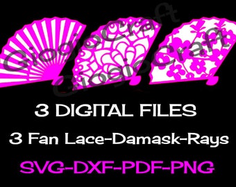 3 SVG DXF PNG Vector files, for Cameo, Cricut, laser cut 'Fan Mandala, Japan, Geometric' for MixedMedia GelPrinting ArtJournal Scrapbooking