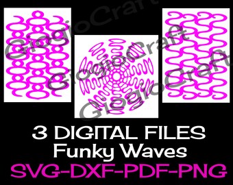 3 SVG DXF PNG Vector files, for Cameo, Cricut, laser cut 'Funky Waves' for MixedMedia GelPrinting ArtJournal Scrapbooking
