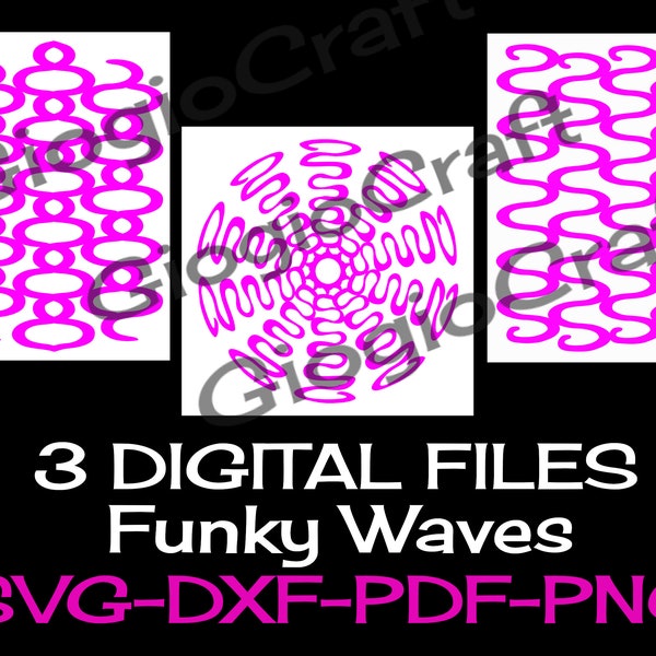 3 SVG DXF PNG Vector files, for Cameo, Cricut, laser cut 'Funky Waves' for MixedMedia GelPrinting ArtJournal Scrapbooking