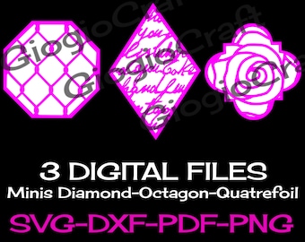3 SVG DXF PNG Vector files, for Cameo, Cricut, laser cut 'Minis Diamond, Quatrefoil, Octagon' for MixedMedia GelPrinting Scrapbooking