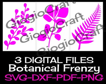 3 SVG DXF PNG Vector files, for Cameo, Cricut, laser cut 'Botanical Frenzy' for MixedMedia GelPrinting ArtJournal Scrapbooking