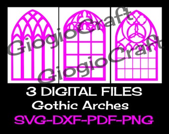 3 SVG DXF Vector files, for Cameo, Cricut, laser cut 'Gothic Arches' for MixedMedia GelPrinting ArtJournal Scrapbooking