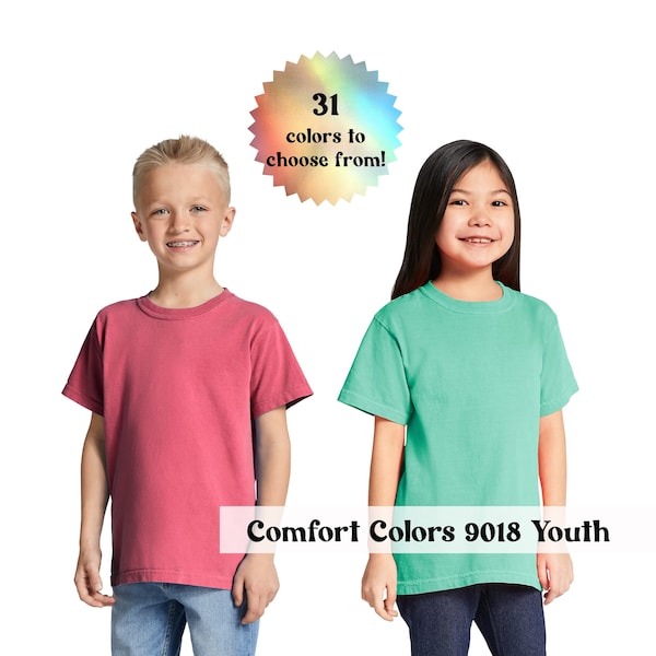 Youth Comfort Colors T-shirt Blank Shirt, Wholesale 9018 Unisex Vintage Style Solid Plain T-Shirt Garment Dyed Heavyweight Shirt 100% Cotton