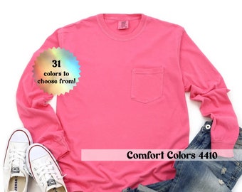 Comfort Colors Long Sleeve Pocket Shirt, Comfort Colors 4410 Pocket Crewneck, Unisex Oversized Crewneck, Vintage Comfort Colors, Long Sleeve