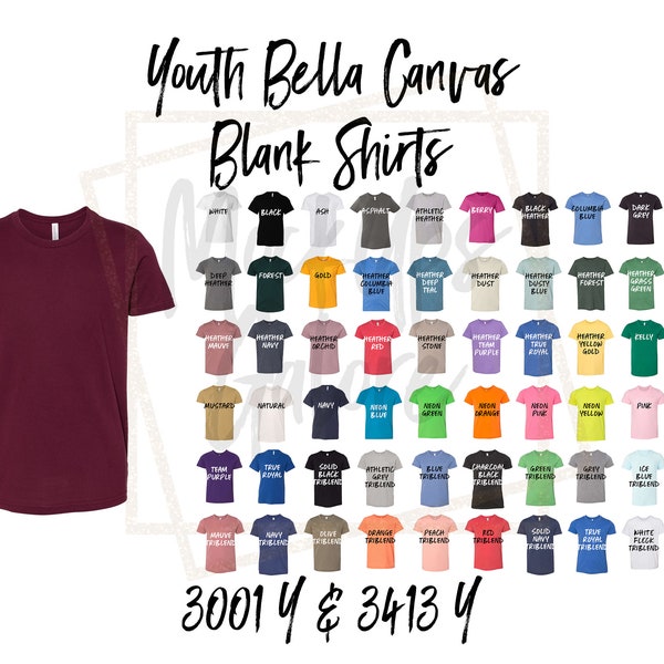 Bella Canvas Plain Youth Shirts, Blank Youth TShirt, Bella Canvas 3001Y, 3413Y, Wholesale YOUTH Unisex T-shirt, Bella+Canvas, Short Sleeve