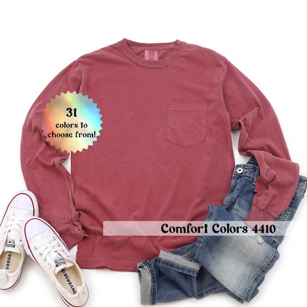 Comfort Colors Long Sleeve Pocket Shirt, Comfort Colors 4410 Pocket Crewneck, Unisex Oversized Crewneck, Vintage Comfort Colors, Long Sleeve