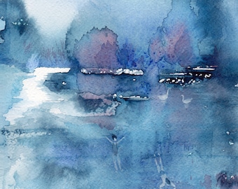 Wild Swimming  (print from an original watercolor painting)