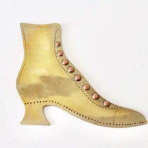 Vintage Victorian brass copper button boot home decor. Decorative Steampunk boot, shoe flat brass Victorian style shoe. Steampunk decor.