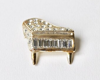 Alilang Sparkly Crystal Rhinestone Grand Piano Brooch Pin - Golden Tone Enamel Music Lover Gift - View #9