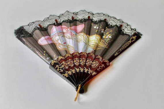 Vintage Pierrot ladies hand fan. Pierrot folding … - image 3