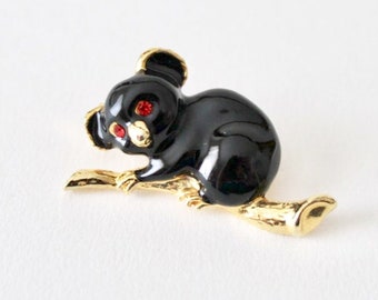 Broche Animalière Vintage Panda Et Koala En Or Avec Cristaux Et Rubis - Modèle 1914 - Parfait état